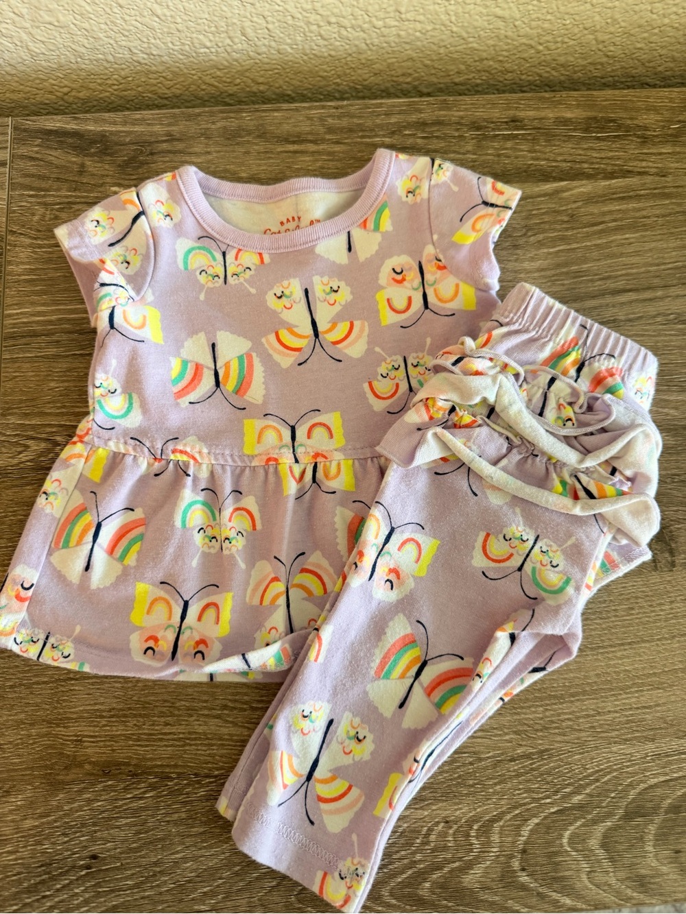 Cat & Jack Lilac Butterfly Print Pajama Set with Rainbow Accents